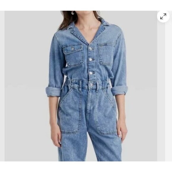 NEW Women's 2 Long Sleeve Utility Baggy Denim Jumpsuit - Universal Thread J905 - Picture 4 of 9